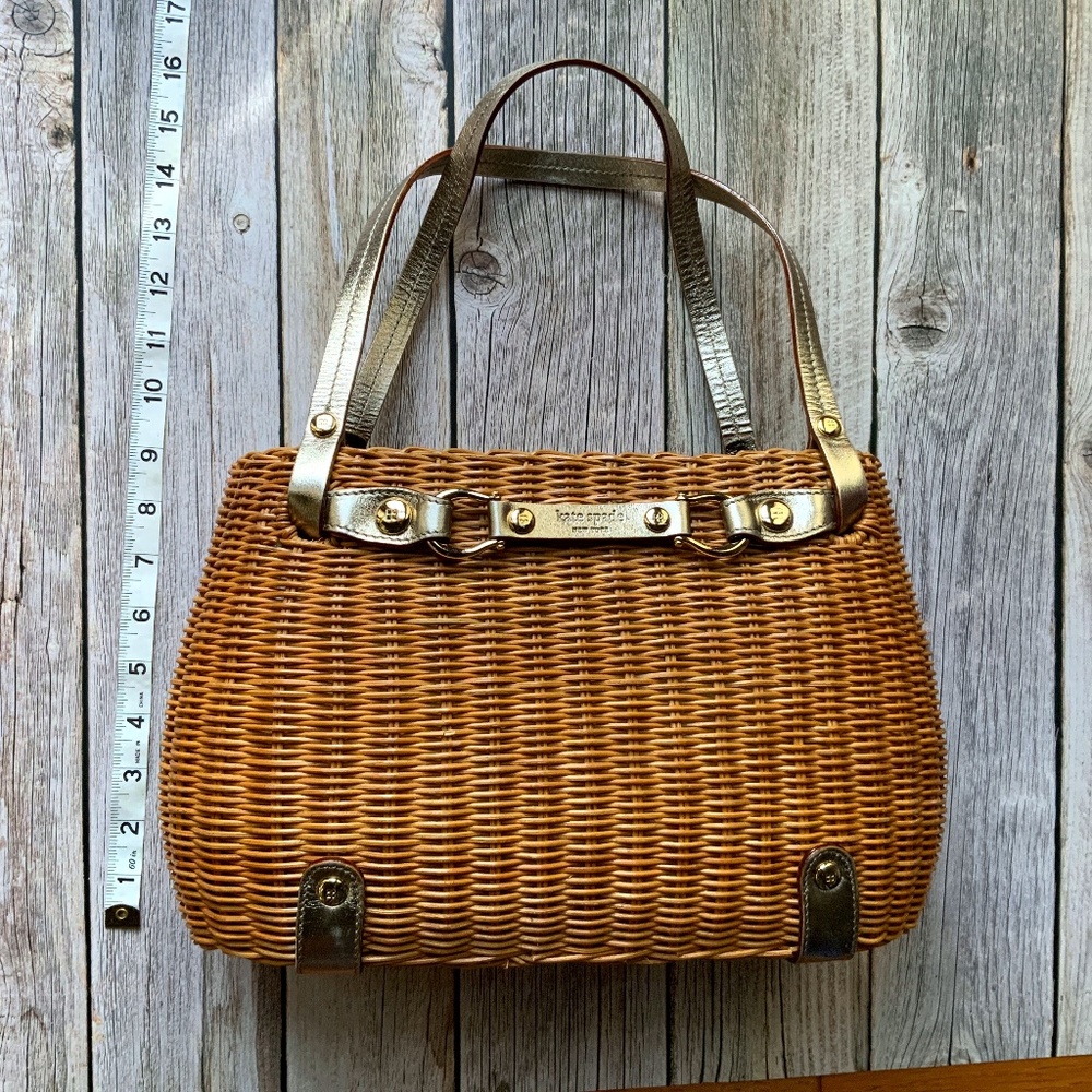 Kate Spade Wicker Handbag with Gold Leather Trim